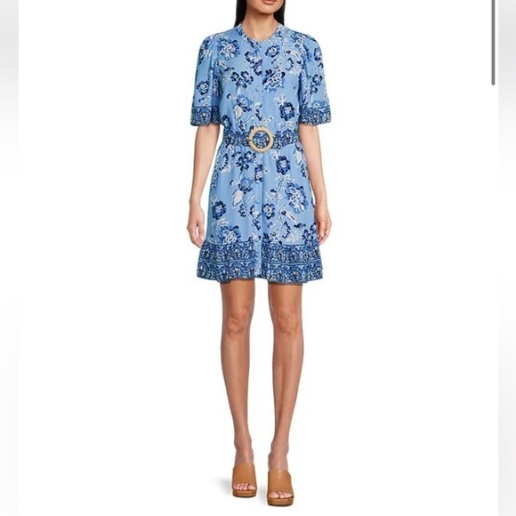 SAIL to SABLE Style Charade Placid Floral Belted Ruffle Hem Shirt Dress MEDIUM - Picture 14 of 14